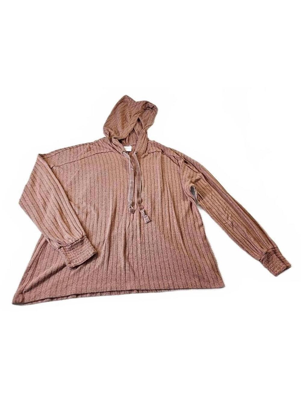 Knox Rose Women's XXL Ribbed Knit Hoodie Sweatshirt with Drawstring Hood